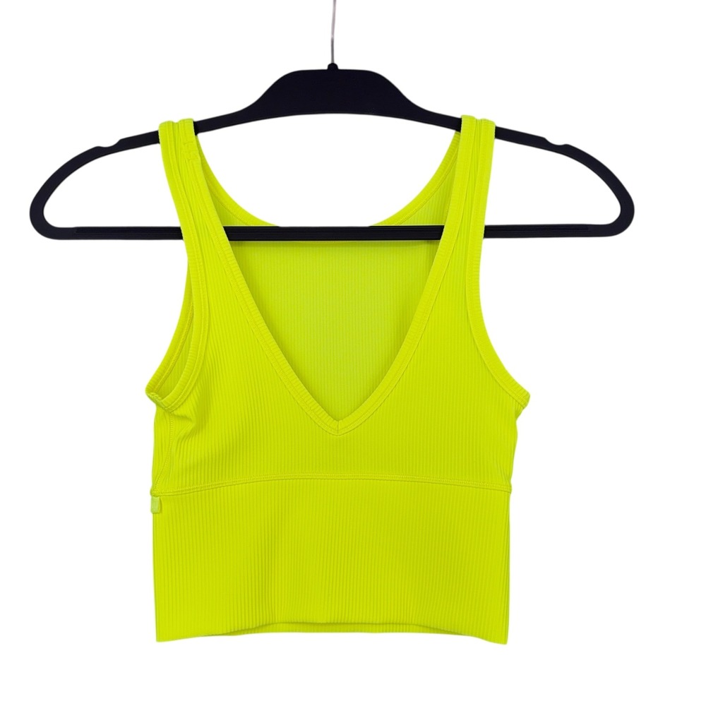 Lululemon Power Pivot Tank Neon Yellow Ribbed Racerback Crop Women's Size 2 - Picture 2 of 5